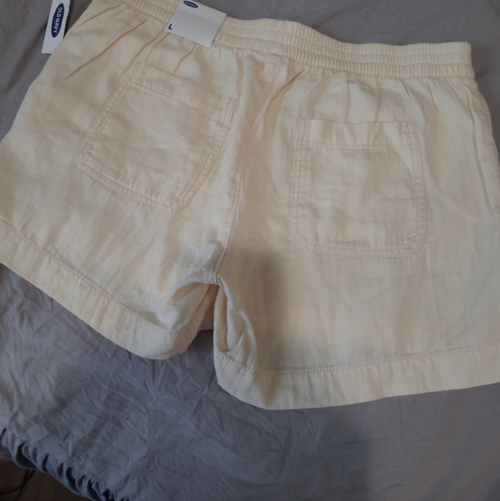 NWT Old Navy Women's SZ LG. BEIGE PULLON    cotton shorts w/pockets tie casual‎ - Picture 4 of 9